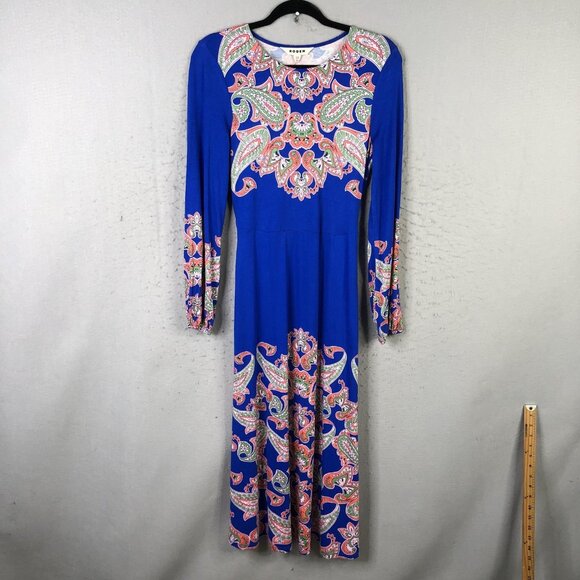 Boden Dresses & Skirts - Boden Dress Womens 4 Blue Paisley Jersey Maxi Fit Flare Long Sleeve Boho Belted